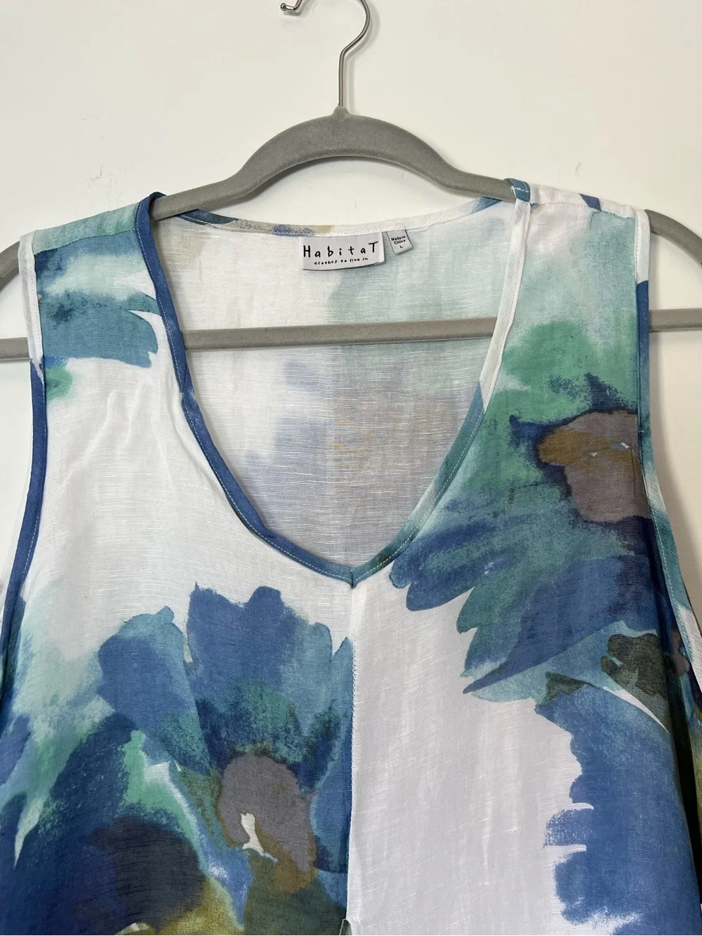 Habitat 2 Piece Button-Front Shirt & Tank Watercolor Floral Spring Linen Blend - Picture 12 of 16